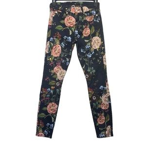 7 For All Mankind Black Colorful Floral Print Denim Skinny Jeans Women's size 25